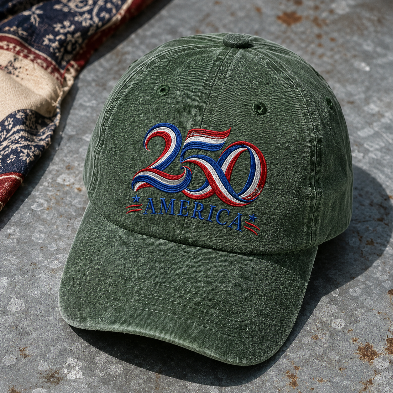250 America Washed Cap, Patriotic 250th Anniversary USA Hat - washed cap - lifestyle view 2