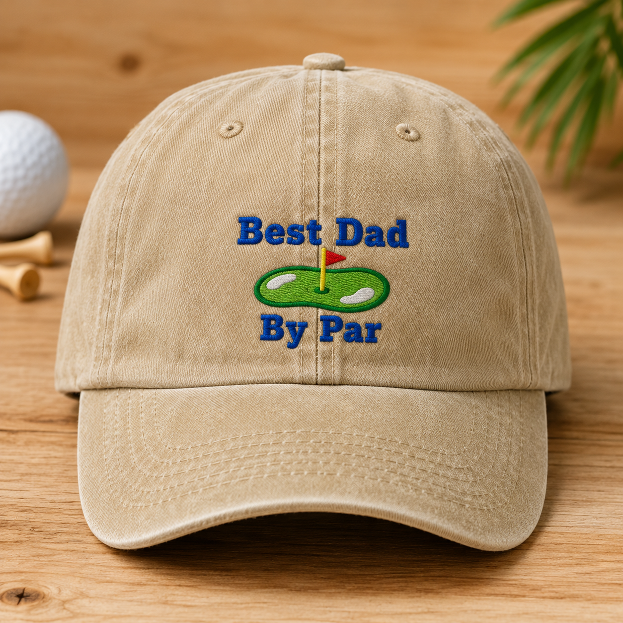 Best Dad By Par Washed Cap, Golf Green Embroidered Father's Day Hat - Washed Cap - front view