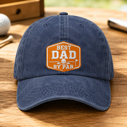 Dad By Par Golf Washed Cap, Funny Father Golfer Father's Day Gift - Washed Cap - front view