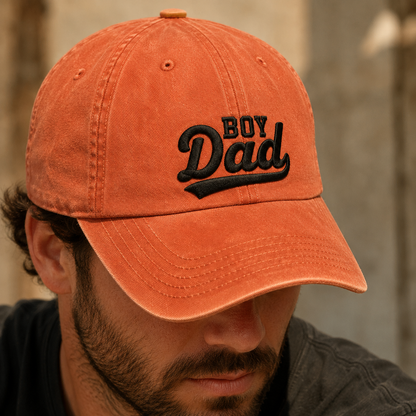 Boy Dad Washed Cap, Embroidered Baseball Hat for Fathers - Washed Cap - lifestyle view 3
