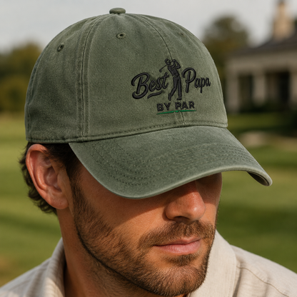Best Papa By Par Washed Cap, Grandpa Golf Hat Father's Day Gift - Washed Cap - lifestyle view 3