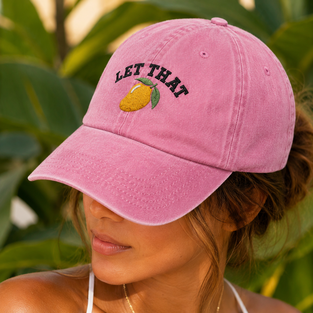 Let That Mango Washed Cap, Embroidered Tropical Fruit Dad Hat - Washed Cap - lifestyle view 4