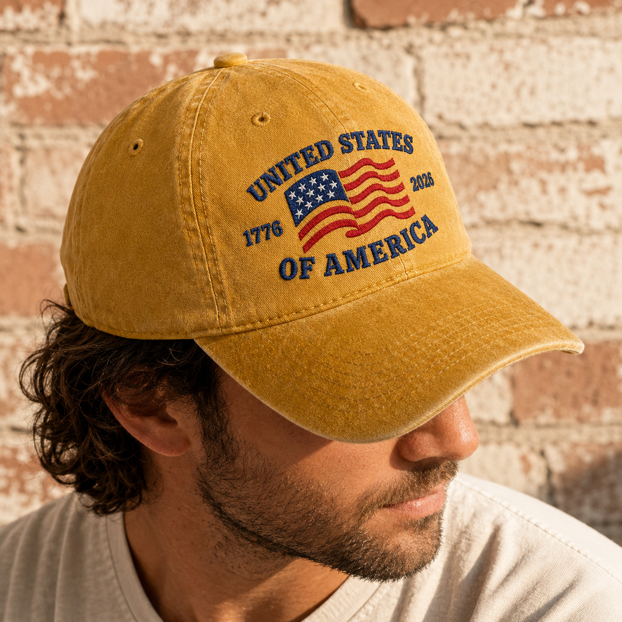 United States of America 1776 2026 Washed Cap, Patriotic Flag Hat for USA 250th Birthday - washed cap - lifestyle view 7