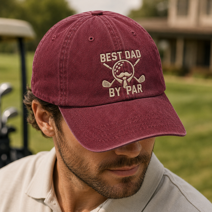 Best Dad By Par Washed Cap, Funny Golf Father Hat for Father's Day Gift - Washed Cap - lifestyle view 3