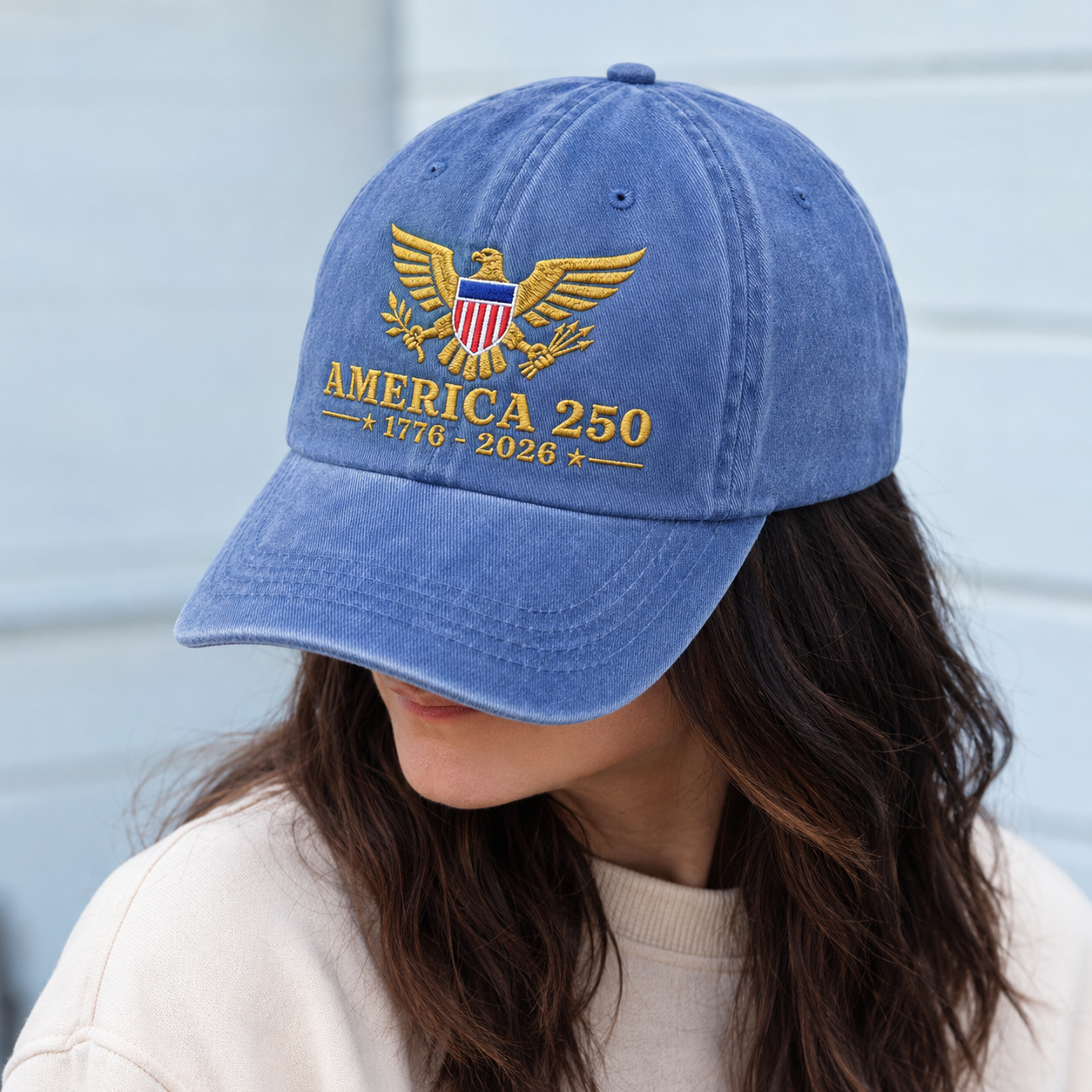 America 250 1776-2026 Washed Cap, Patriotic Eagle Embroidered Hat for USA Semiquincentennial - washed cap - lifestyle view 7