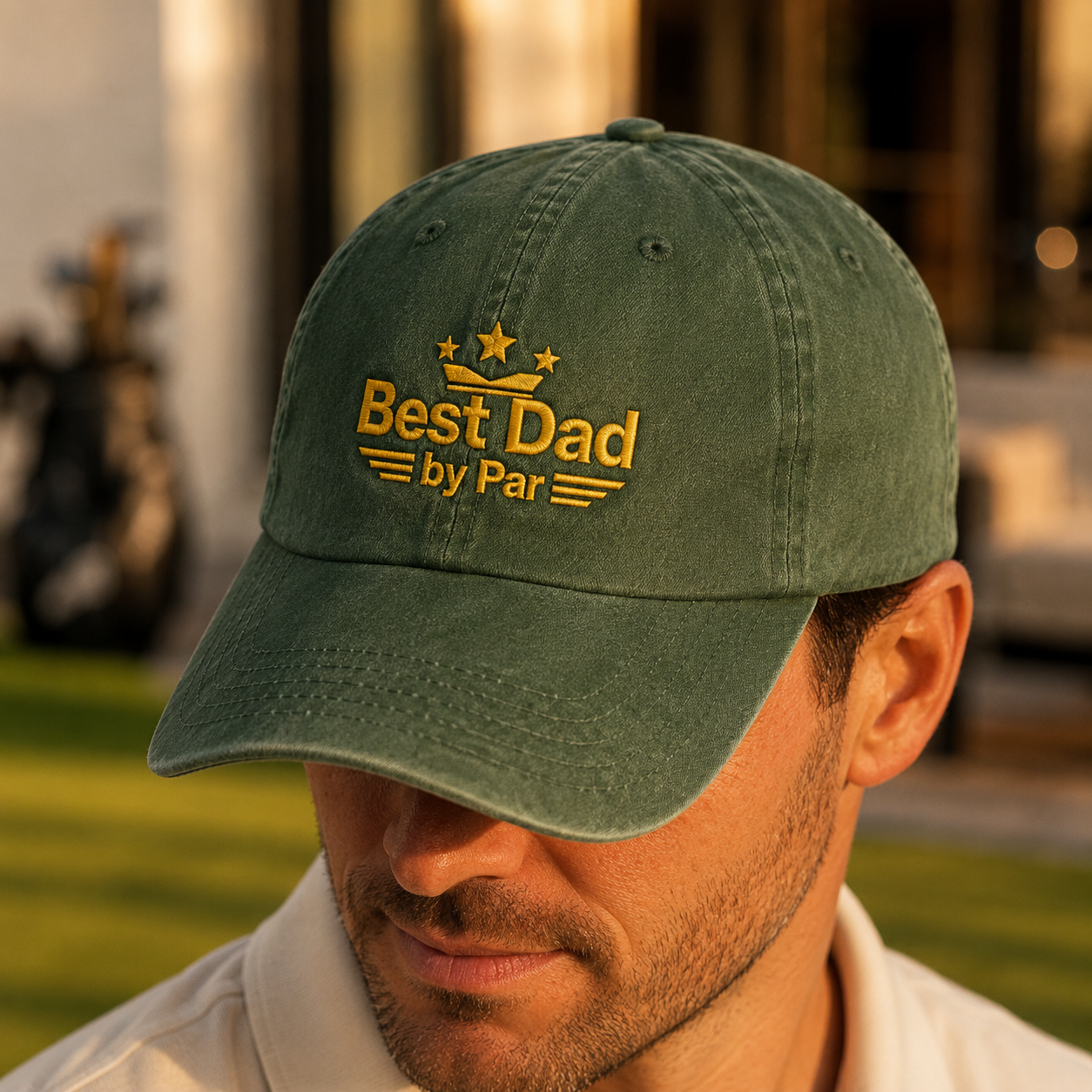 Best Dad by Par Embroidered Washed Cap, Golf Father's Day Gift - Washed Cap - lifestyle view 3