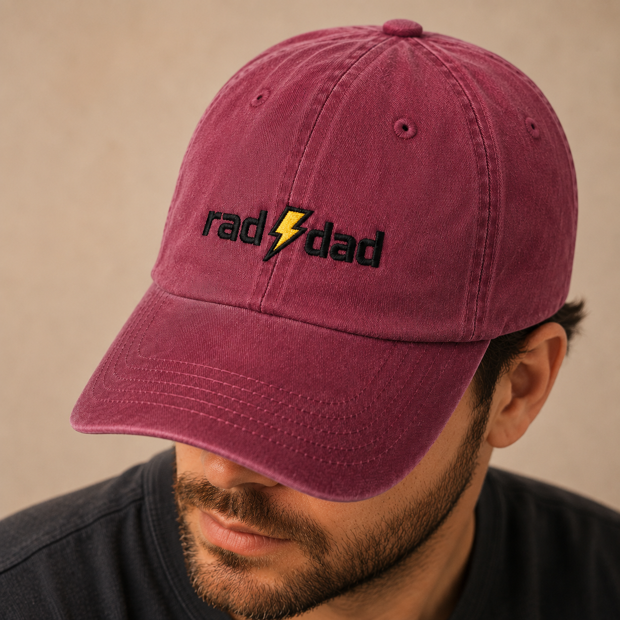 Rad Dad Baseball Cap, Yellow Bolt Embroidered Father Gift - Washed Cap - lifestyle view 4