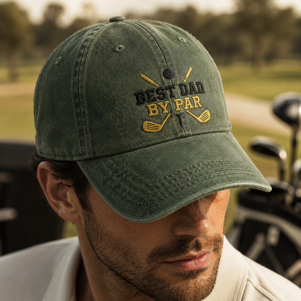 Dad By Par Golf Washed Cap, Funny Father Golfing Gift - Washed Cap - lifestyle view 4