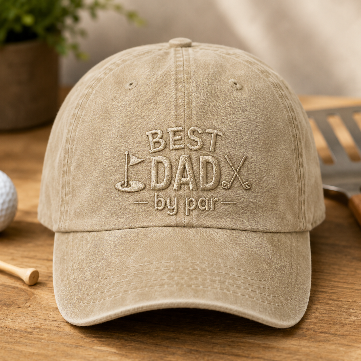 Best Dad by Par Washed Cap, Golf Dad Hat Gift for Father's Day - Washed Cap - front view