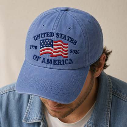 United States of America 1776 2026 Washed Cap, Patriotic Flag Hat for USA 250th Birthday - washed cap - lifestyle view 9
