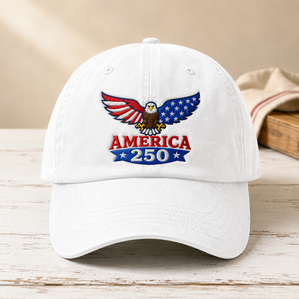 America 250 Eagle Washed Cap, Patriotic Bald Eagle 250th Anniversary Hat - washed cap - front view
