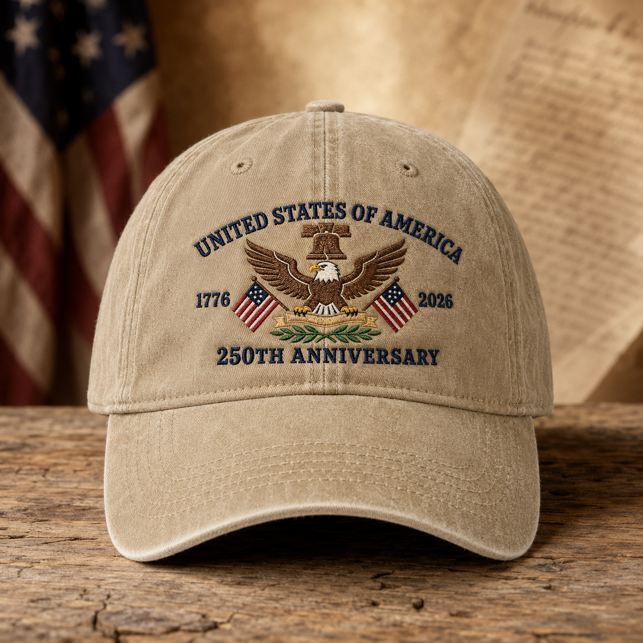 United States of America 250th Anniversary Washed Cap, 1776 2026 Patriotic Eagle Hat - washed cap - front view