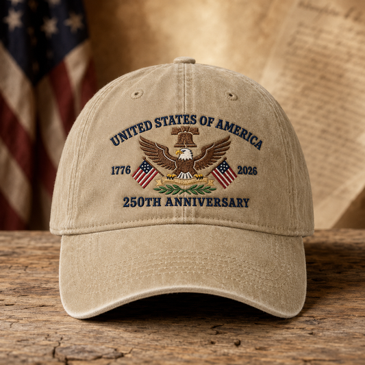 United States of America 250th Anniversary Washed Cap, 1776 2026 Patriotic Eagle Hat - washed cap - front view