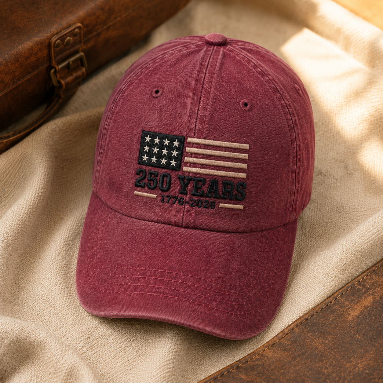 250 Years 1776-2026 Washed Cap, Patriotic America Hat for Semiquincentennial - washed cap - lifestyle view 5