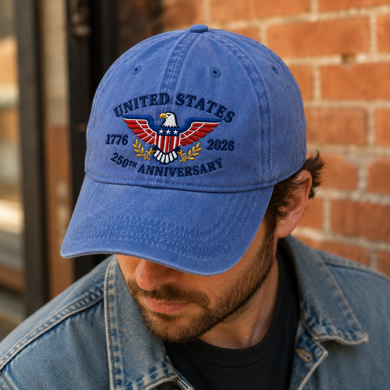 United States 250th Anniversary Washed Cap, 1776 2026 Patriotic Eagle Hat - washed cap - lifestyle view 8