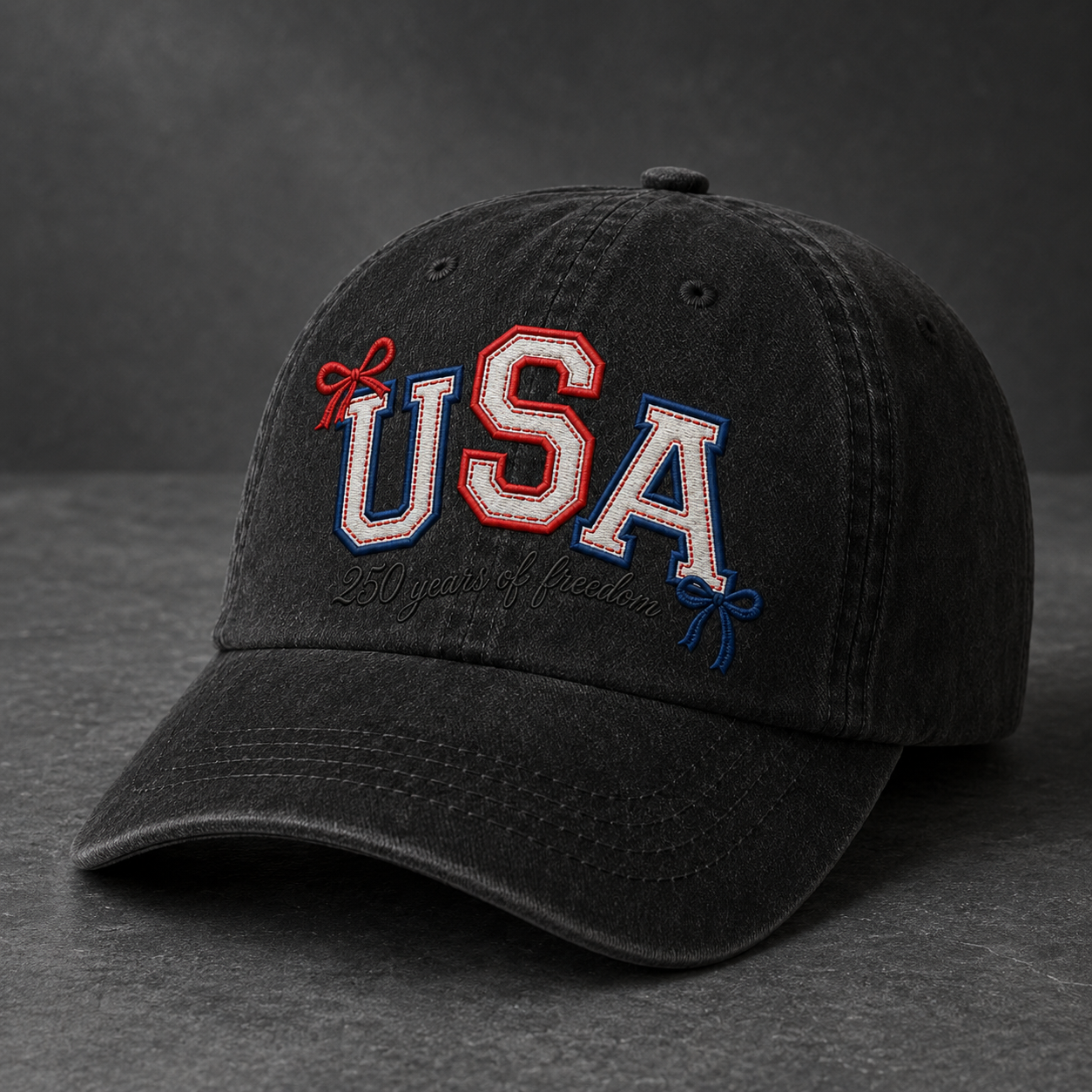 USA 250 Years of Freedom Washed Cap, Patriotic Embroidered Baseball Hat - washed cap - lifestyle view 3