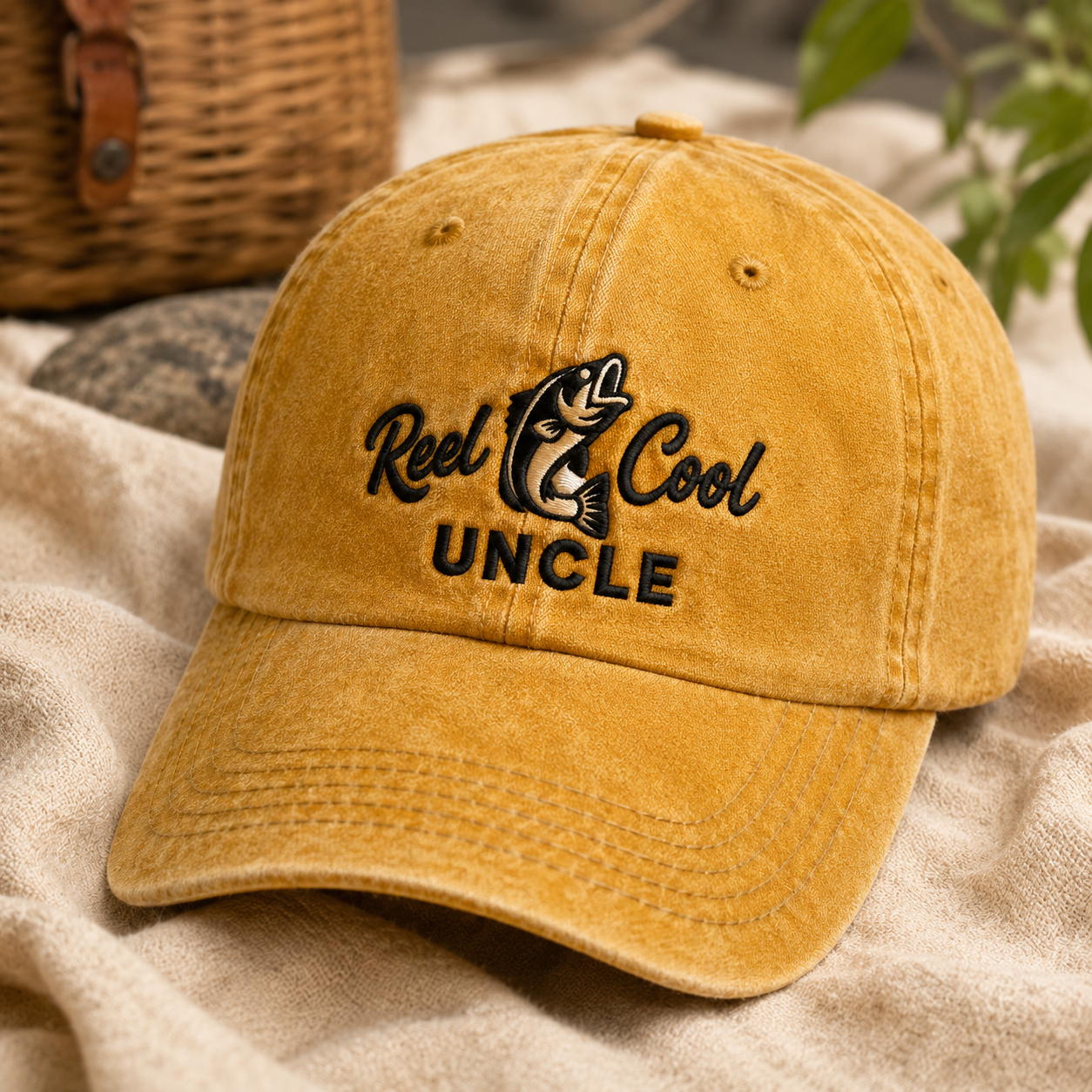 Reel Cool Uncle Washed Cap, Fishing Hat Gift for Anglers - Washed Cap - lifestyle view 2