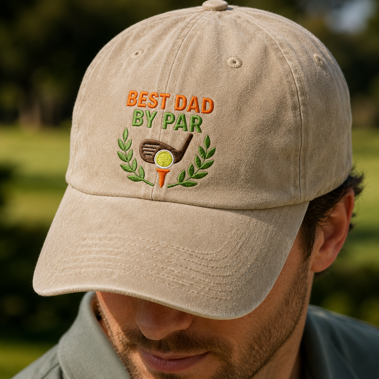 By Par Golf Dad Washed Cap, Father's Day Hat for Golfing Dads - Washed Cap - lifestyle view 3