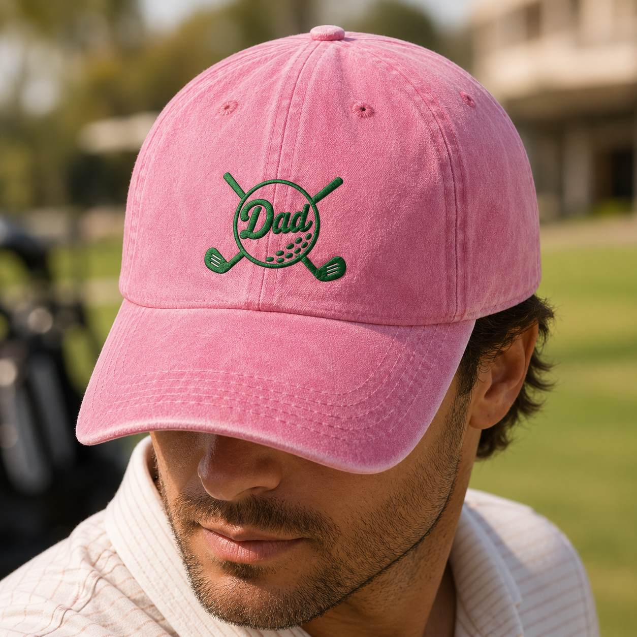 Dad Golf Washed Cap, Embroidered Clubs Hat for Father's Day - Washed Cap - lifestyle view 4