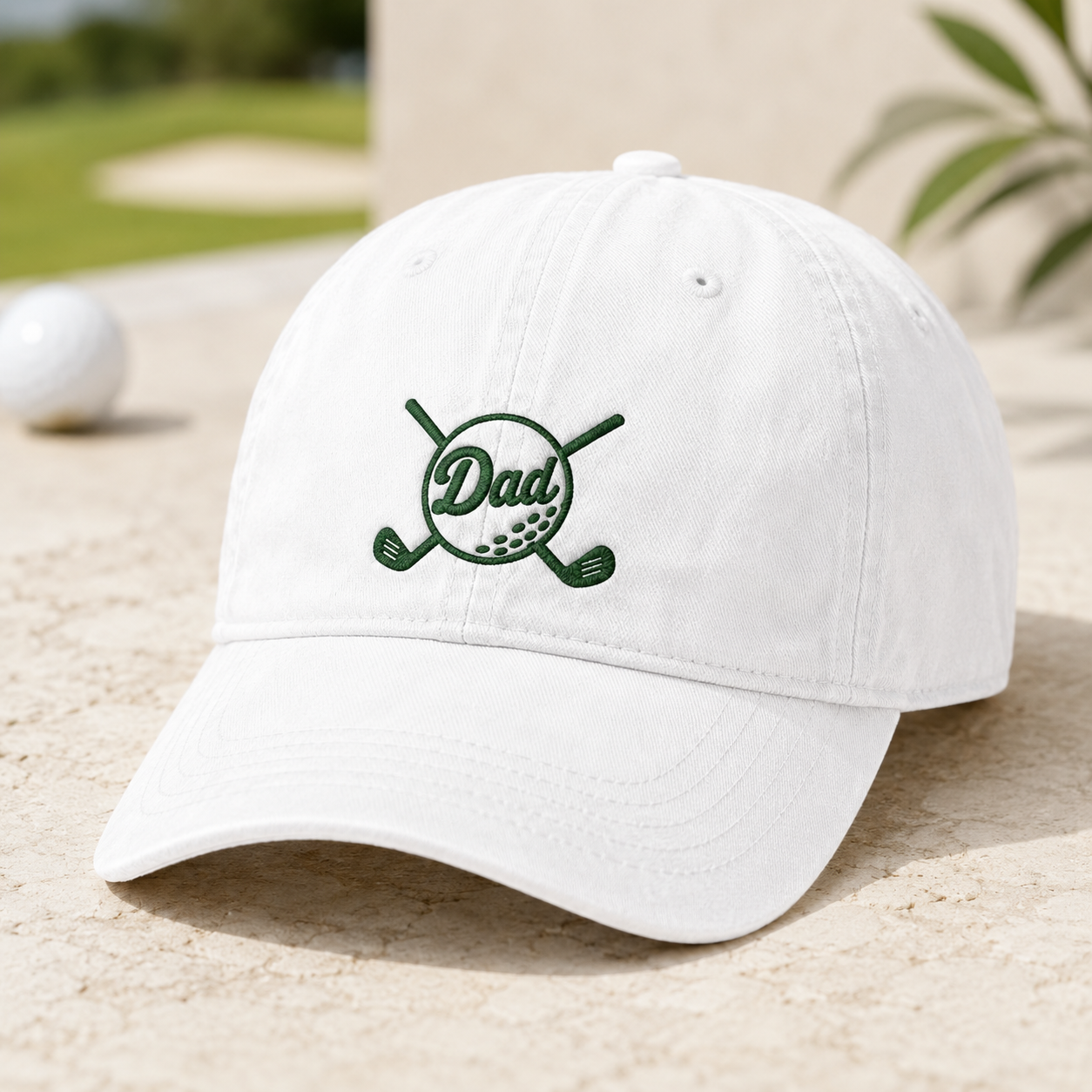 Dad Golf Washed Cap, Embroidered Clubs Hat for Father's Day - Washed Cap - detail view