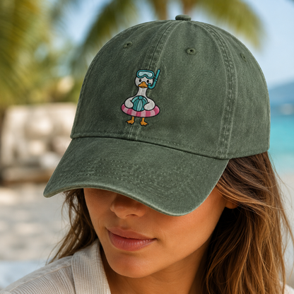 Snorkel Duck Washed Cap, Beach Bird Embroidered Summer Hat - Washed Cap - lifestyle view 4