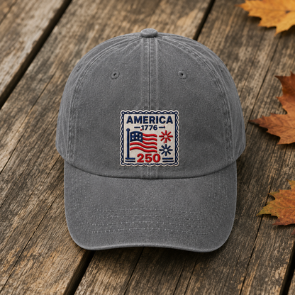 America 1776 250 Washed Cap, Patriotic USA Semiquincentennial Hat - washed cap - lifestyle view 4