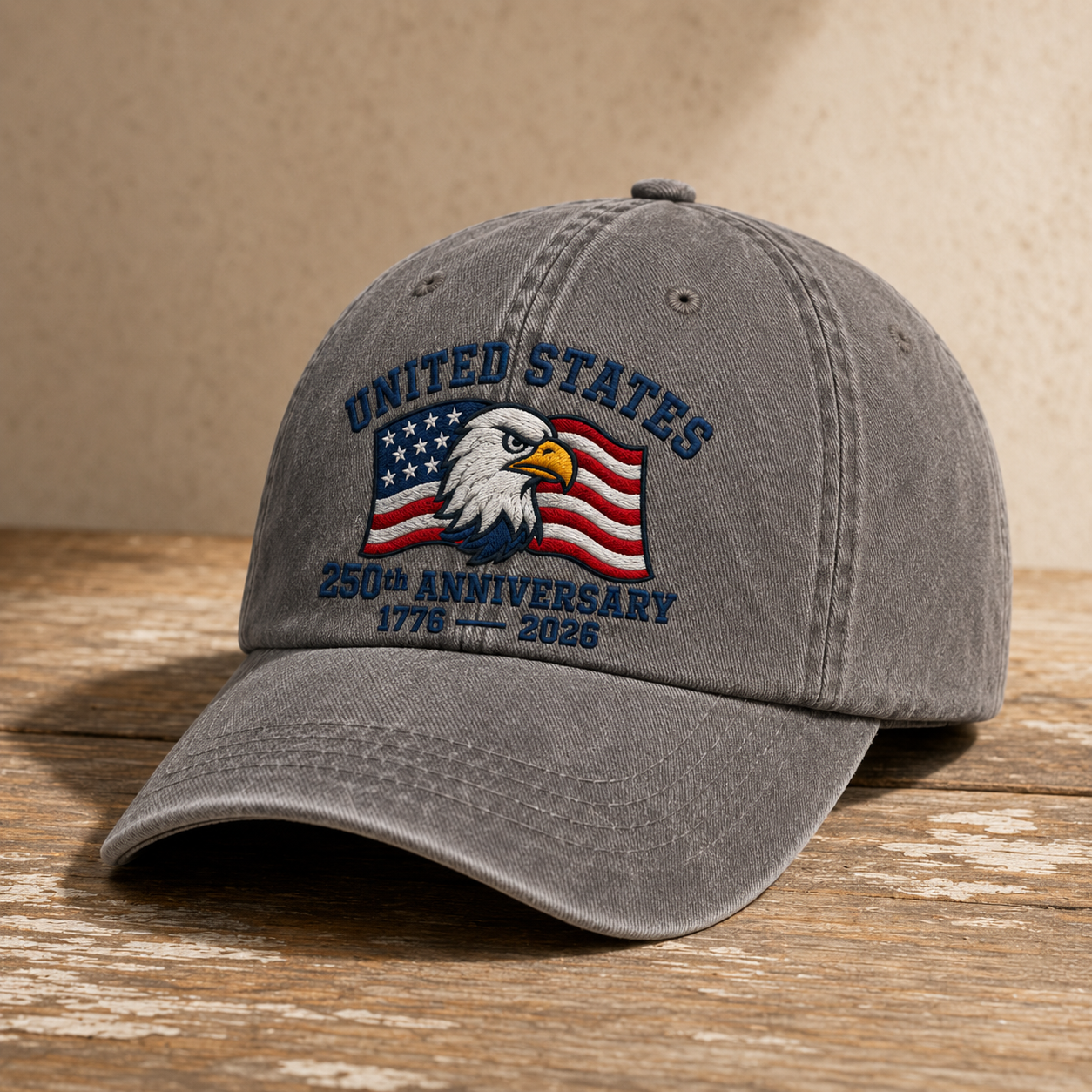 United States 250th Anniversary Washed Cap, Eagle Flag 1776 2026 Patriotic Hat - washed cap - lifestyle view 2