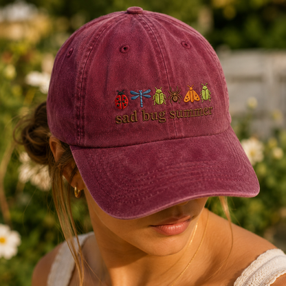 Sad Bug Summer Washed Cap, Embroidered Insect Baseball Hat - Washed Cap - lifestyle view 4