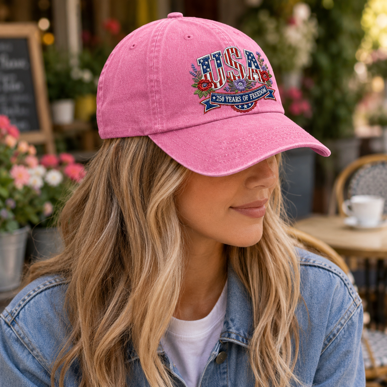 USA 250 Years of Freedom Washed Cap, Patriotic America Hat for 4th of July - washed cap - lifestyle view 8