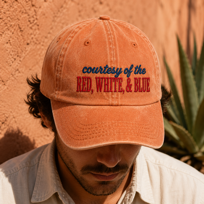 Courtesy Red White Blue Washed Cap, Patriotic USA Baseball Hat - washed cap - lifestyle view 9