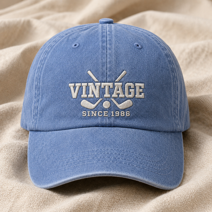 Vintage Since 1986 Hockey Washed Cap, Embroidered Dad Hat for Players and Fans - Washed Cap - lifestyle view 2