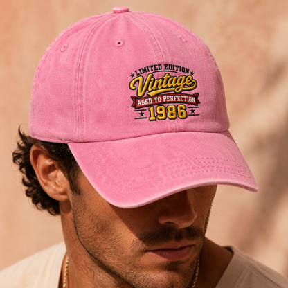 Vintage 1986 Aged to Perfection Washed Cap, Limited Edition Retro Year Hat - Washed Cap - lifestyle view 9