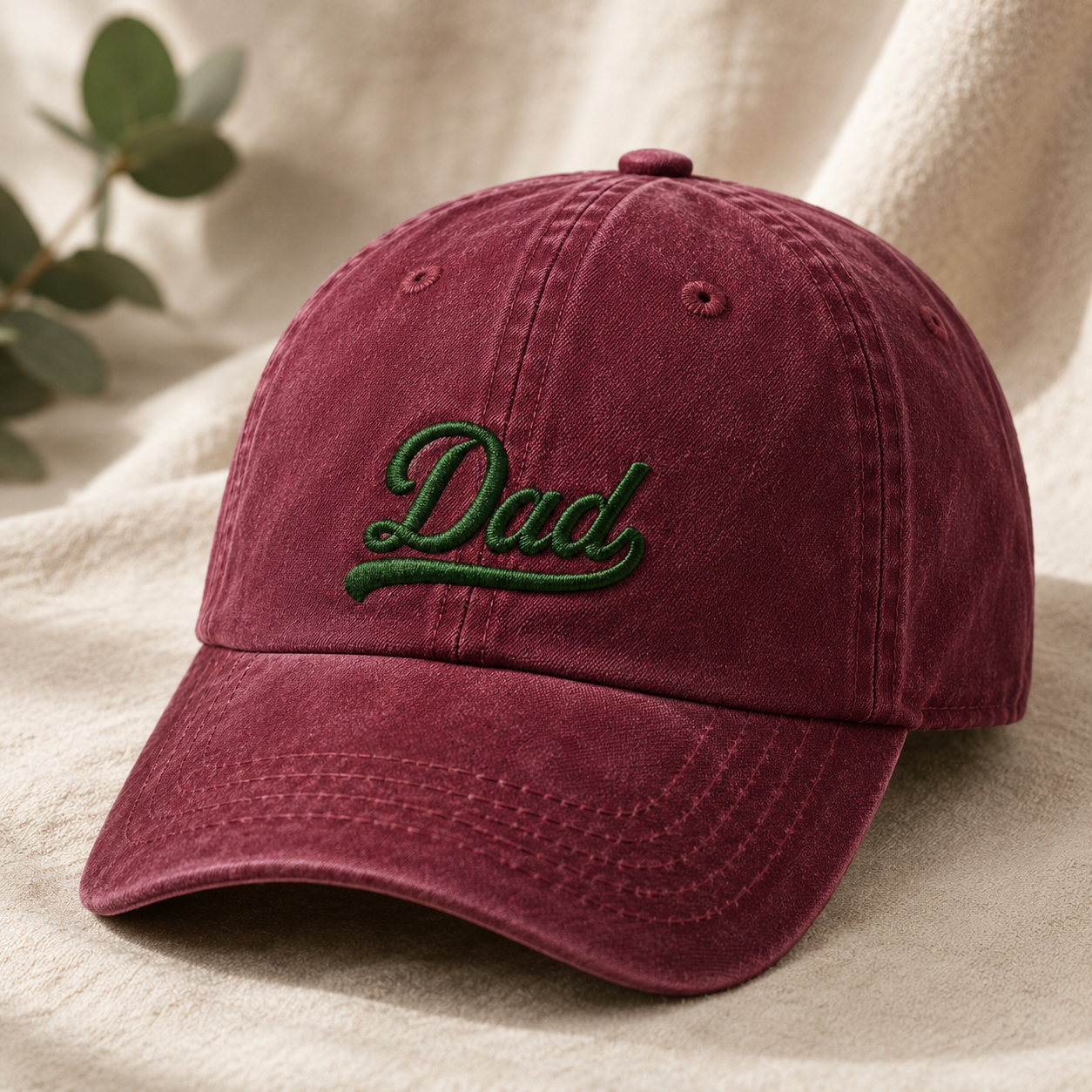 Dad Embroidered Washed Cap, Green Script Father's Day Hat - Washed Cap - lifestyle view 2
