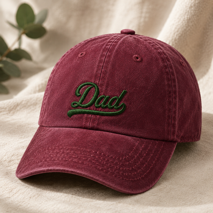 Dad Embroidered Washed Cap, Green Script Father's Day Hat - Washed Cap - lifestyle view 2