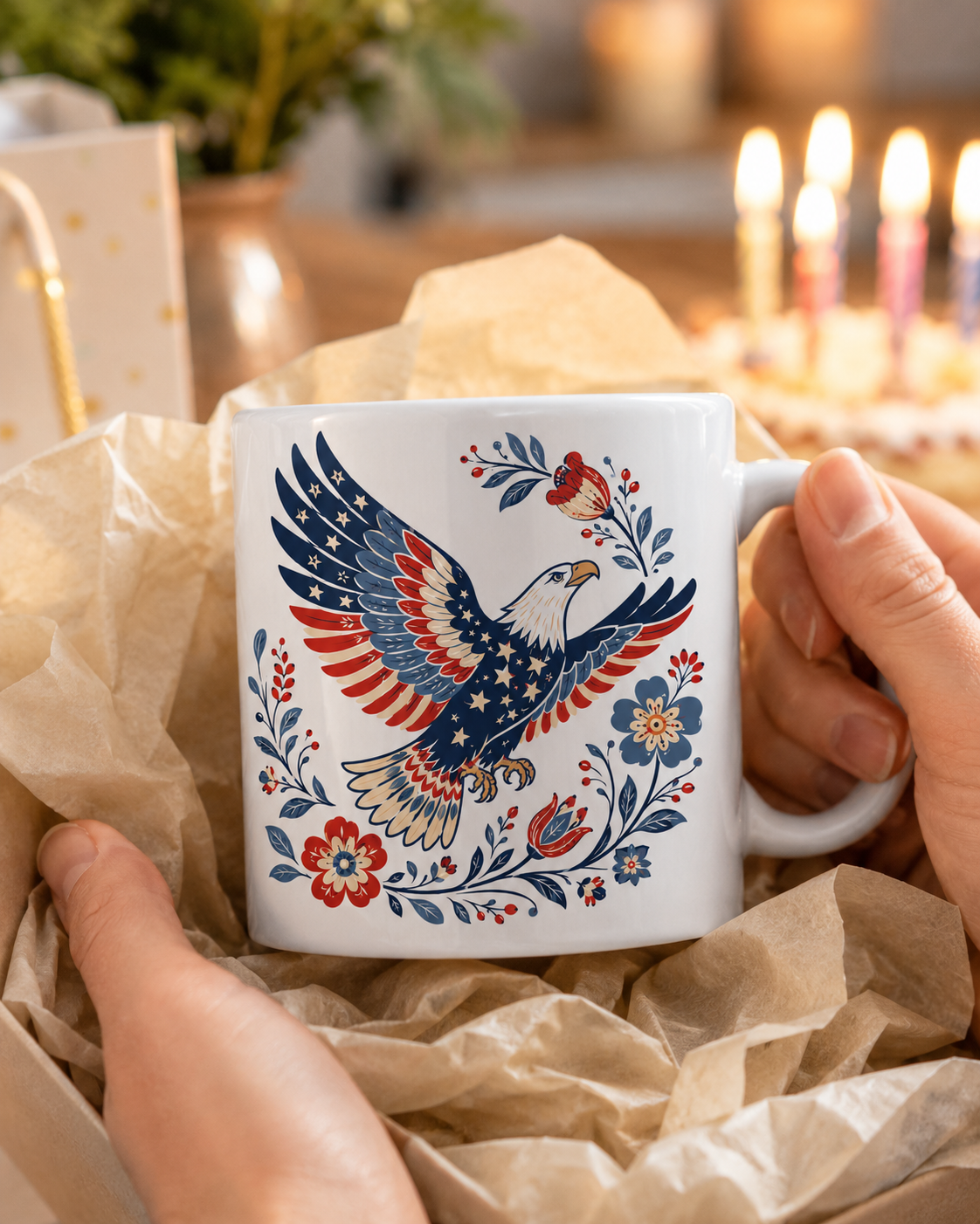 Patriotic Eagle Coffee Mug, Americana Folk Art Bird Gift - Mug - lifestyle view 5