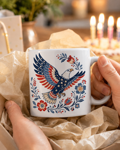 Patriotic Eagle Coffee Mug, Americana Folk Art Bird Gift - Mug - lifestyle view 5