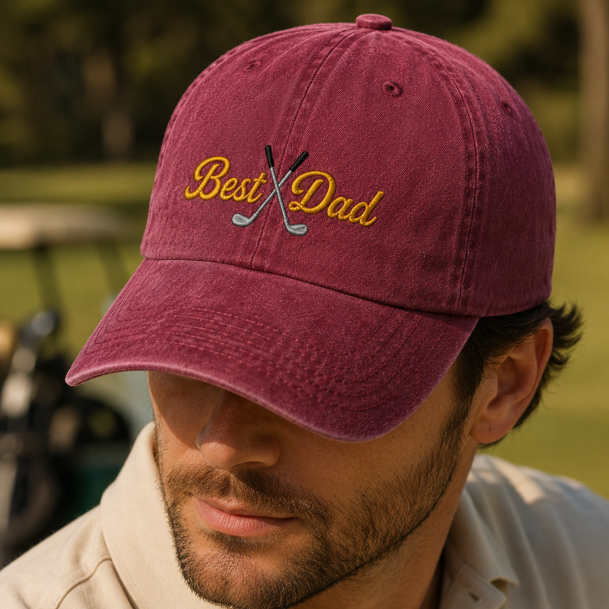 Best Dad Golf Washed Cap, Embroidered Father's Day Hat - Washed Cap - lifestyle view 3