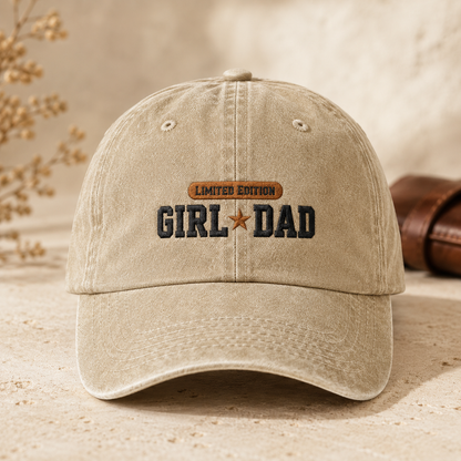 Girl Dad Limited Edition Washed Cap, Embroidered Father's Day Hat for Dads - Washed Cap - detail view