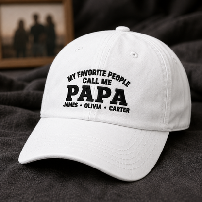 My Favorite People Call Me Papa Washed Cap, Personalized Grandpa Hat with Grandkids Names - Washed Cap - lifestyle view 3
