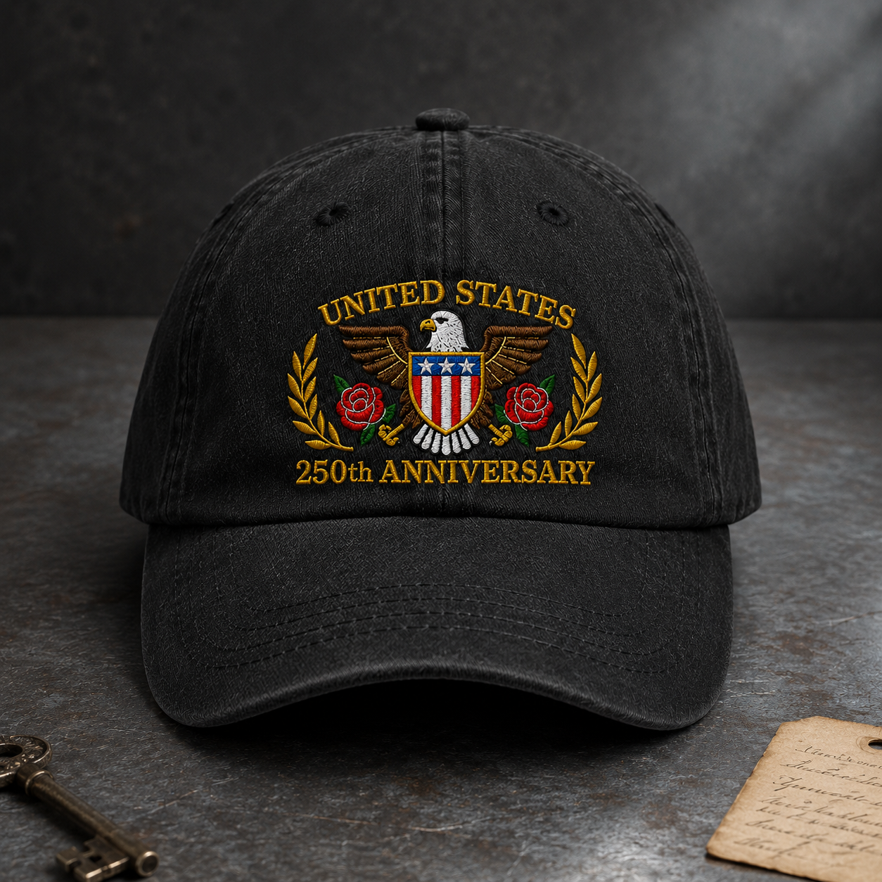United States 250th Anniversary Washed Cap, Patriotic Eagle Hat for America 250 - washed cap - lifestyle view 3