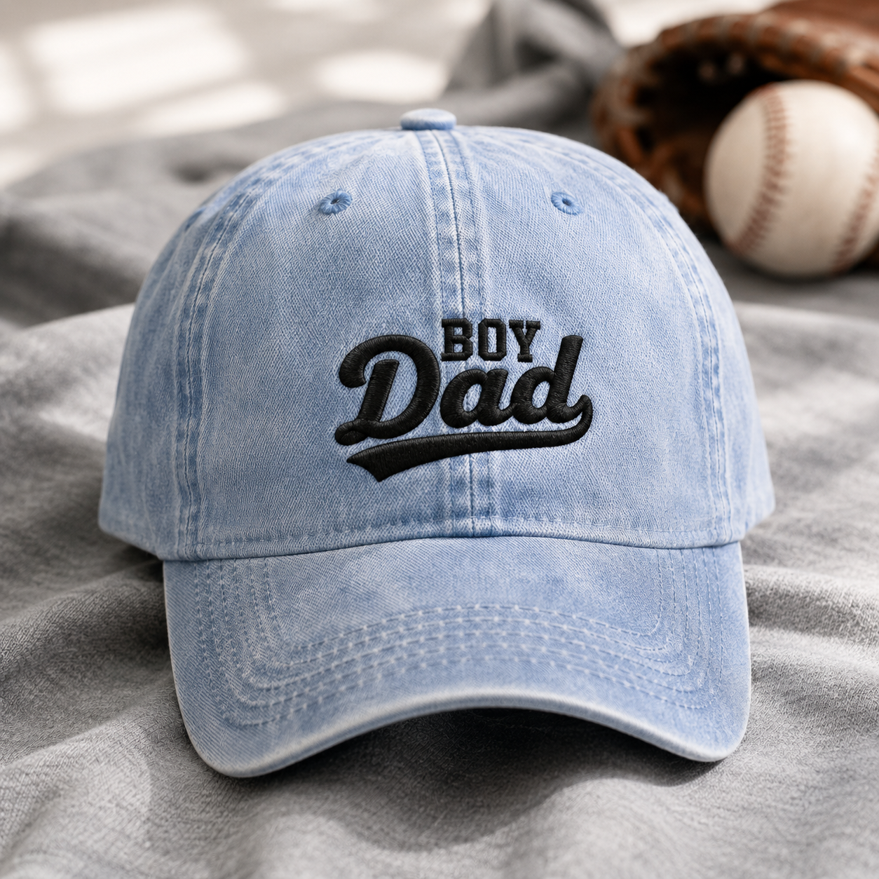 Boy Dad Washed Cap, Embroidered Baseball Hat for Fathers - Washed Cap - lifestyle view 2