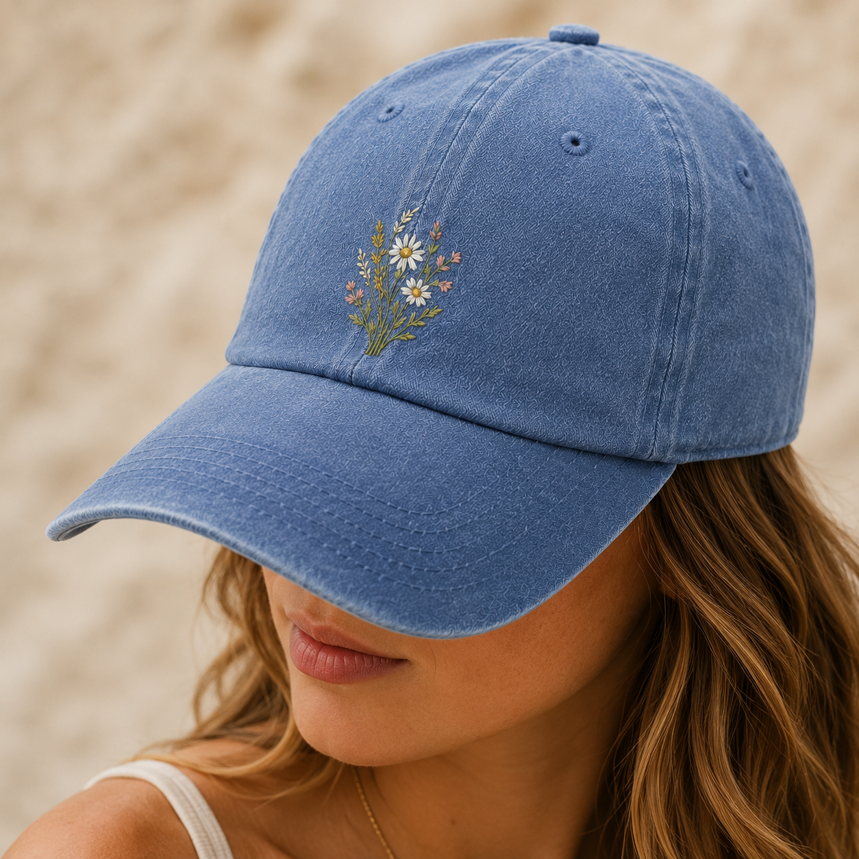 Wildflower Embroidered Washed Cap, Botanical Baseball Hat for Plant Lovers - Washed Cap - lifestyle view 4