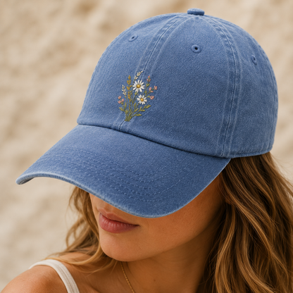 Wildflower Embroidered Washed Cap, Botanical Baseball Hat for Plant Lovers - Washed Cap - lifestyle view 4