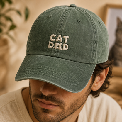Cat Dad Embroidered Washed Cap, Cat Owner Baseball Hat - Washed Cap - lifestyle view 3