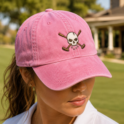 Skull Golf Clubs Washed Cap, Pirate Golfer Hat, Golf Lover Gift - Washed Cap - lifestyle view 4