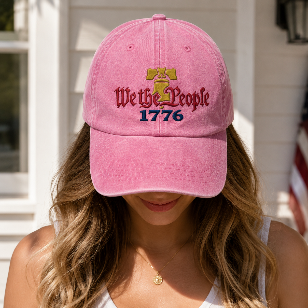 We the People 1776 Washed Cap, Patriotic Liberty Bell Hat for Constitution History Fans - washed cap - lifestyle view 6