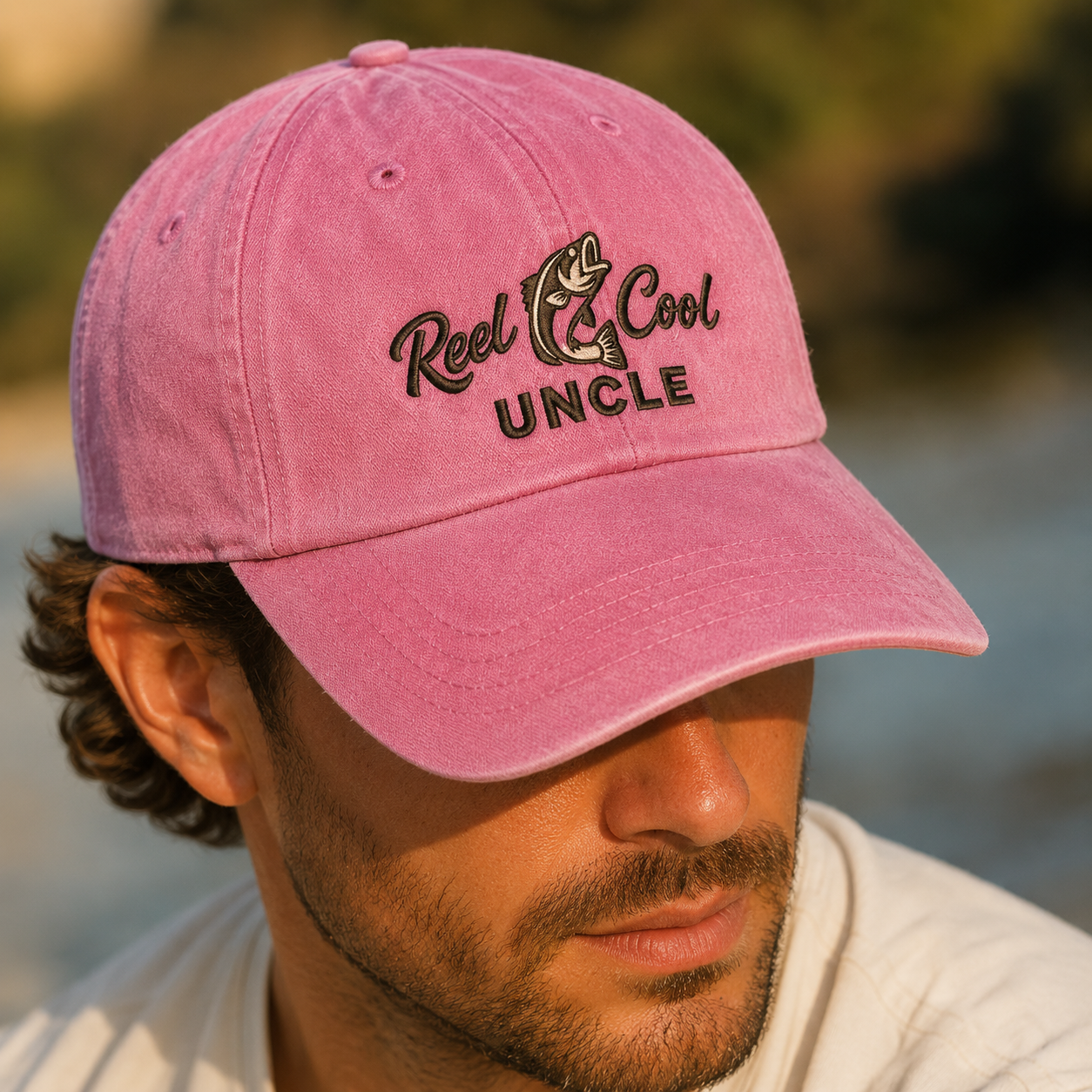 Reel Cool Uncle Washed Cap, Fishing Hat Gift for Anglers - Washed Cap - lifestyle view 4