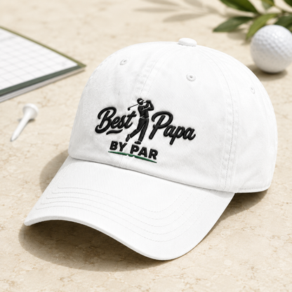 Best Papa By Par Washed Cap, Grandpa Golf Hat Father's Day Gift - Washed Cap - detail view