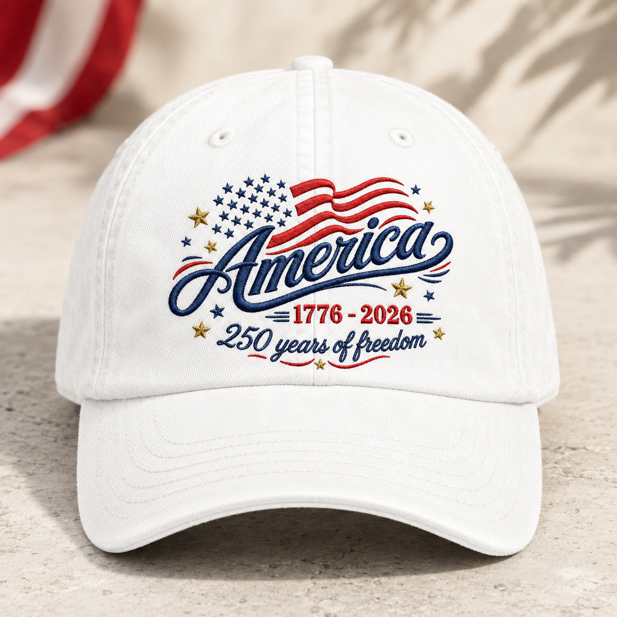 America 1776-2026 250 Years of Freedom Washed Cap, Patriotic USA Anniversary Hat - washed cap - front view