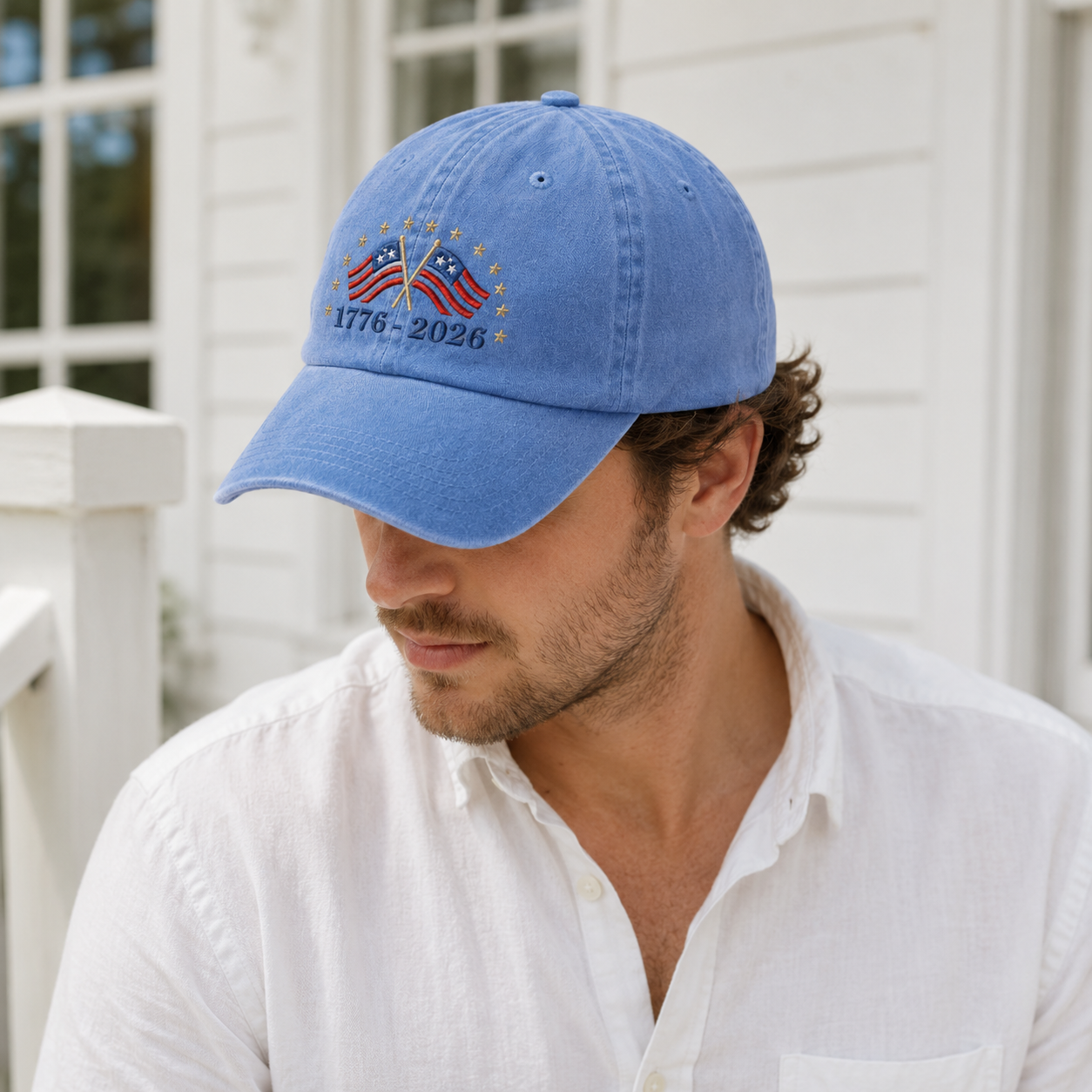 1776-2026 American Flag Washed Cap, 250th Anniversary Patriotic Hat - washed cap - lifestyle view 7